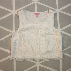 White eyelet lux crop top
